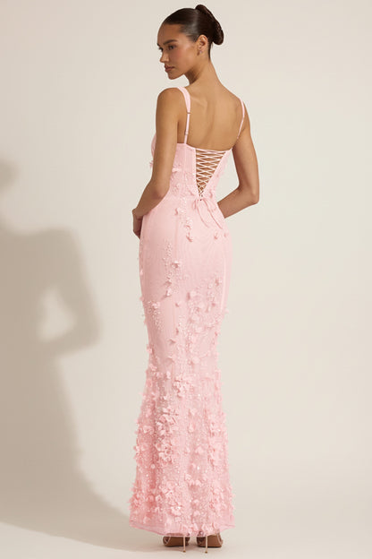 Celestine Appliqué Corset Gown in Blush