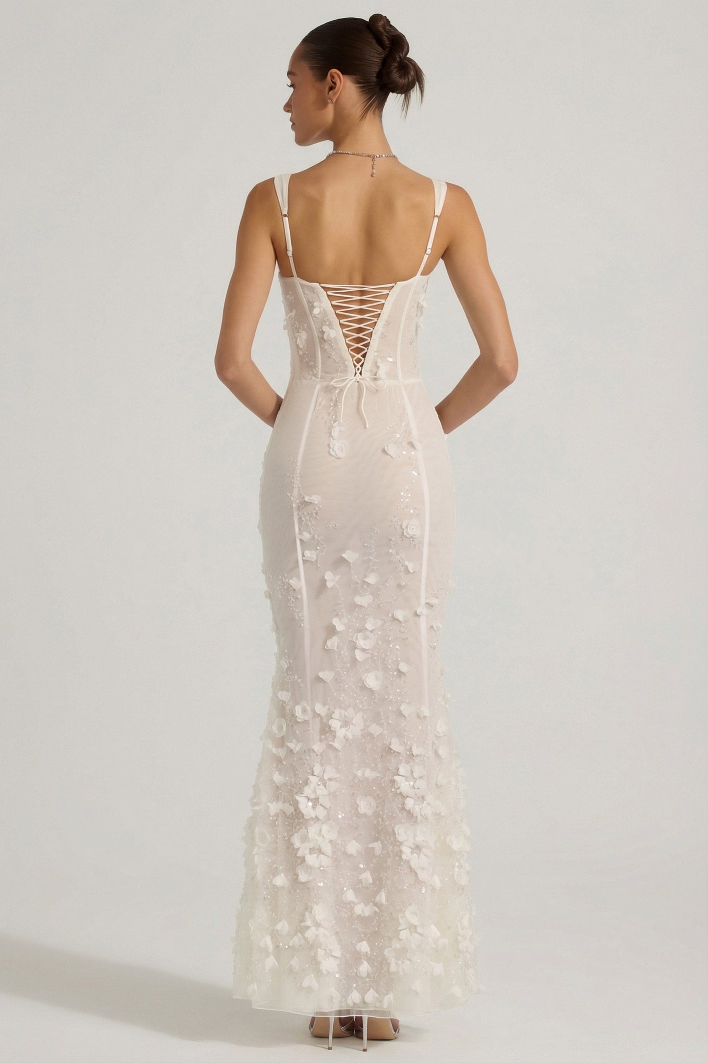 Celestine Appliqué Corset Gown in Blush