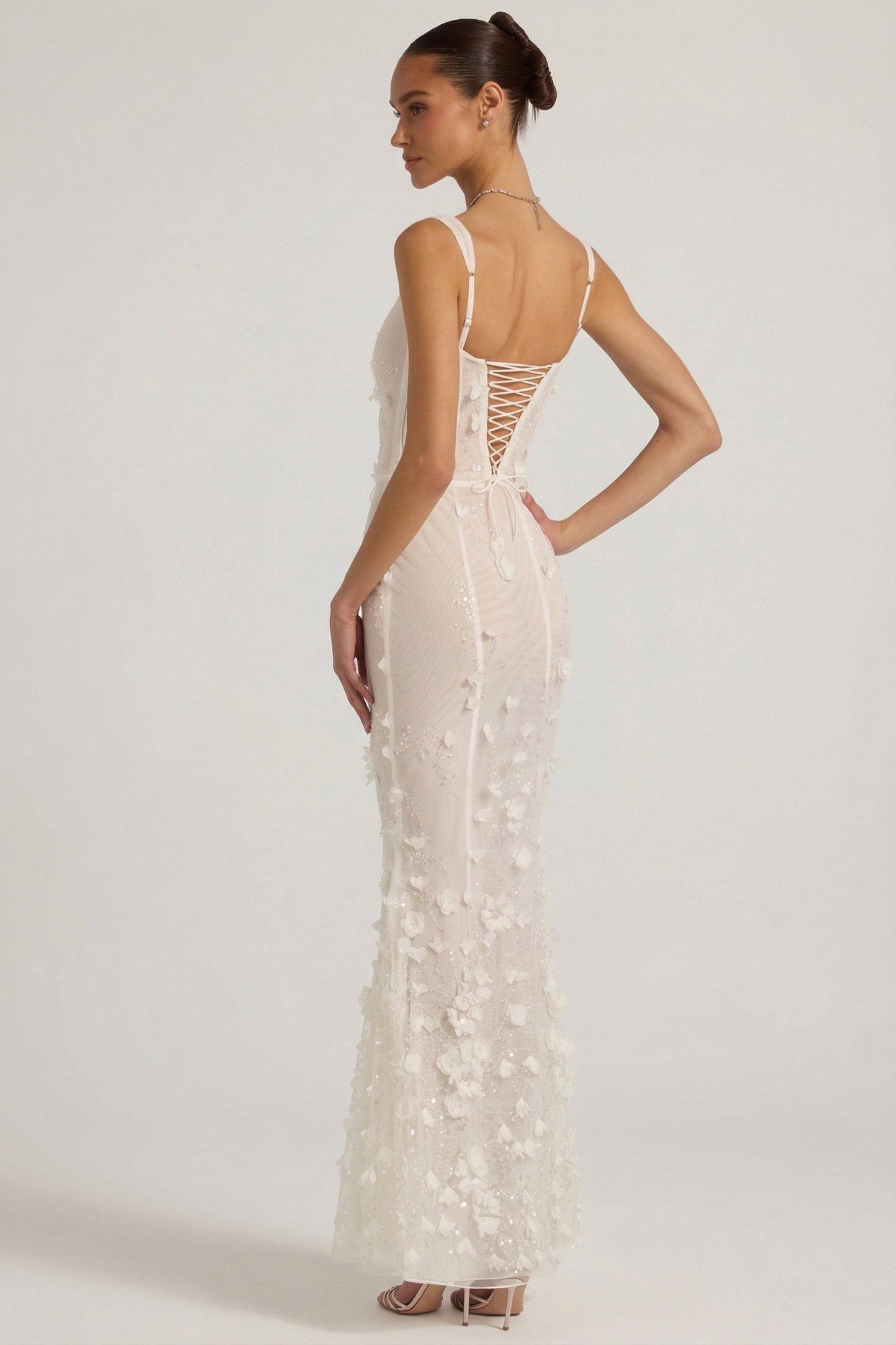Celestine Appliqué Corset Gown in Blush