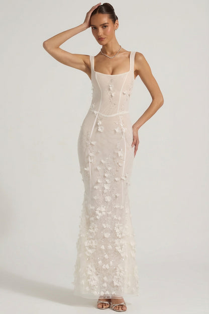Celestine Appliqué Corset Gown in Blush