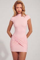 Blair Ruched Backless Mini Dress in Blush