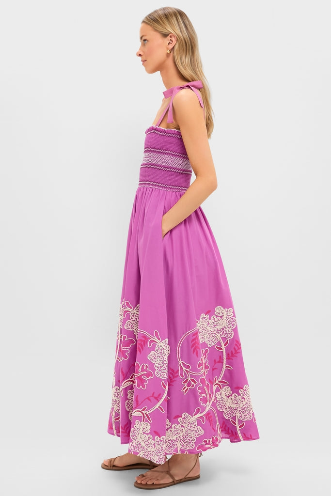 Scarlett Embroidered Sundress in Hibiscus Pink