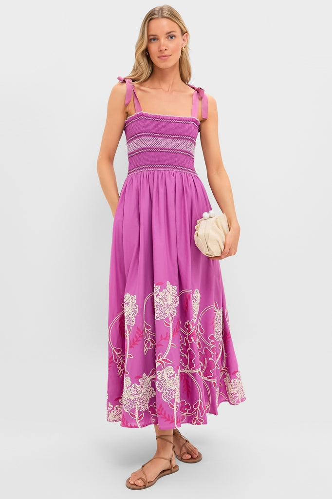 Scarlett Embroidered Sundress in Hibiscus Pink