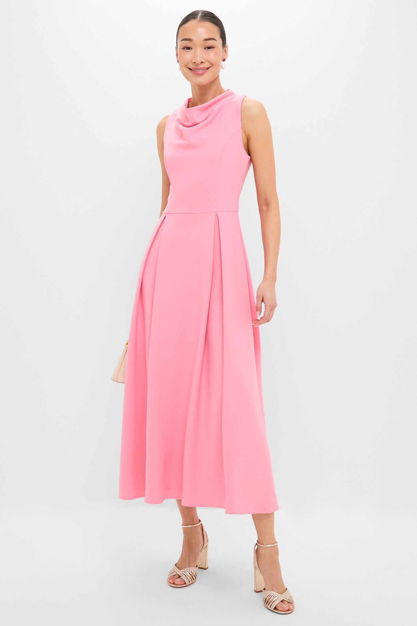 Risa Cowl Neck Gown in Bubblegum Pink