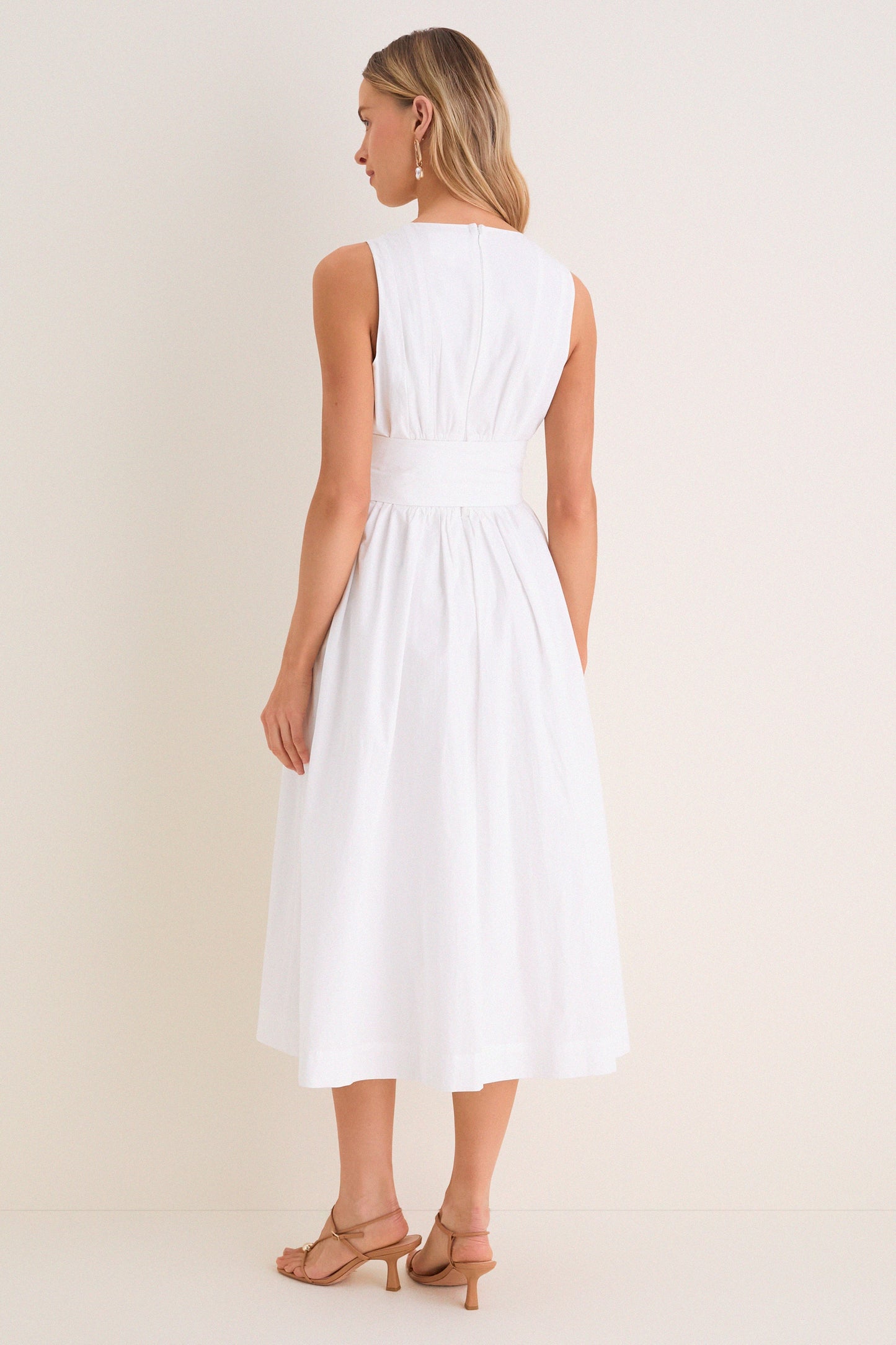 Marilyn Lace-Up Midi Dress in Ivory