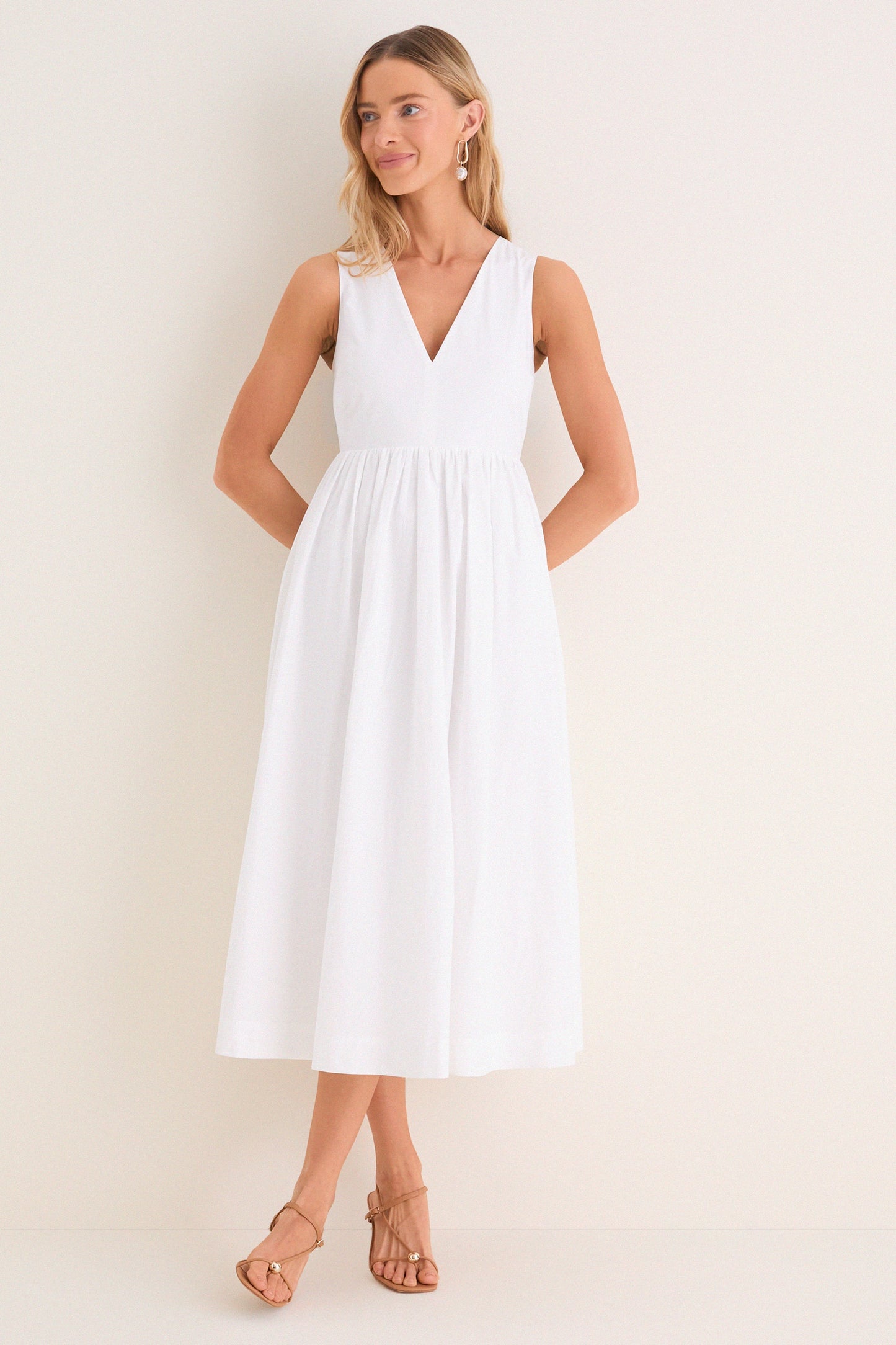 Marilyn Lace-Up Midi Dress in Ivory