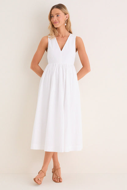 Marilyn Lace-Up Midi Dress in Ivory