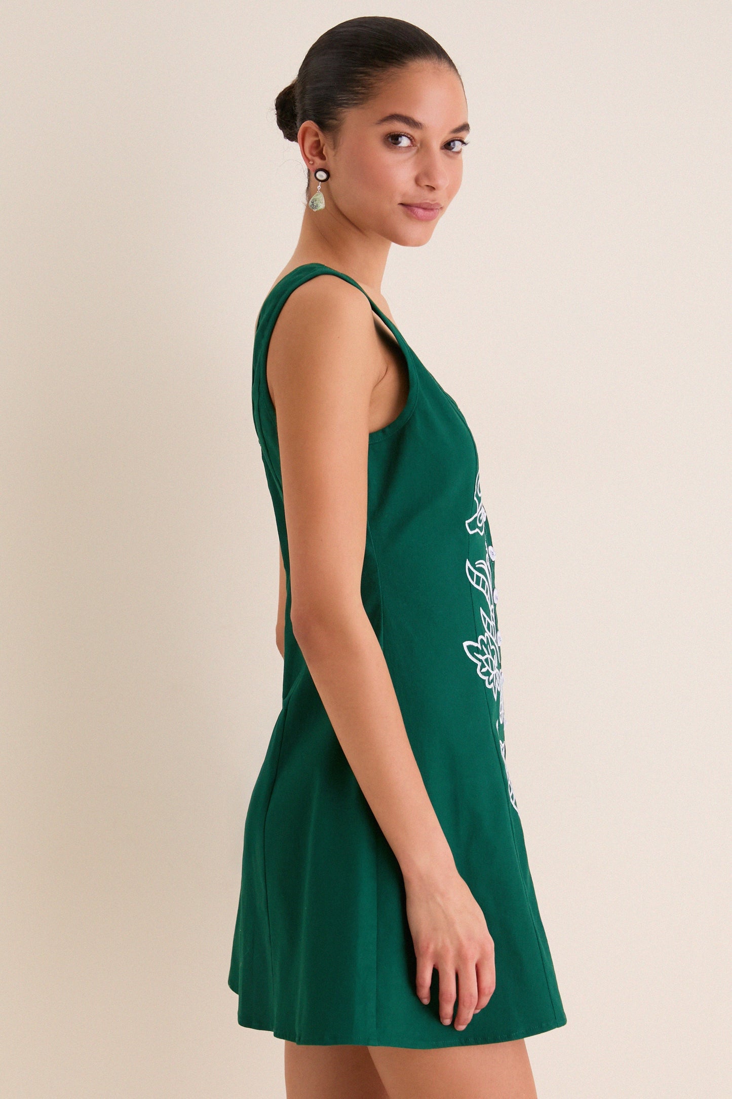 Lucy Embroidered Mini Dress in Sage & Periwinkle