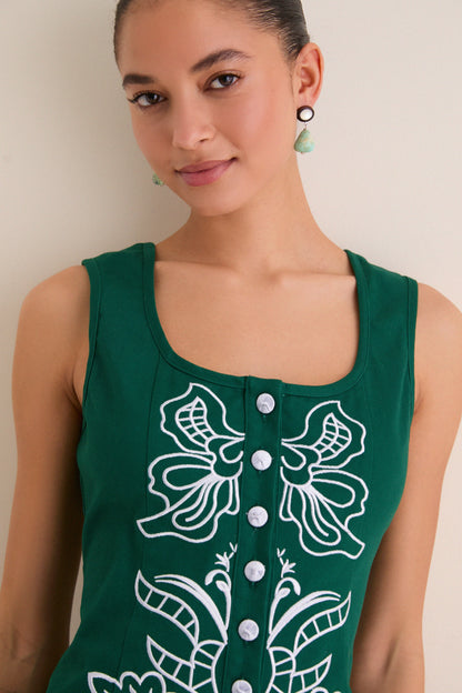 Lucy Embroidered Mini Dress in Sage & Periwinkle