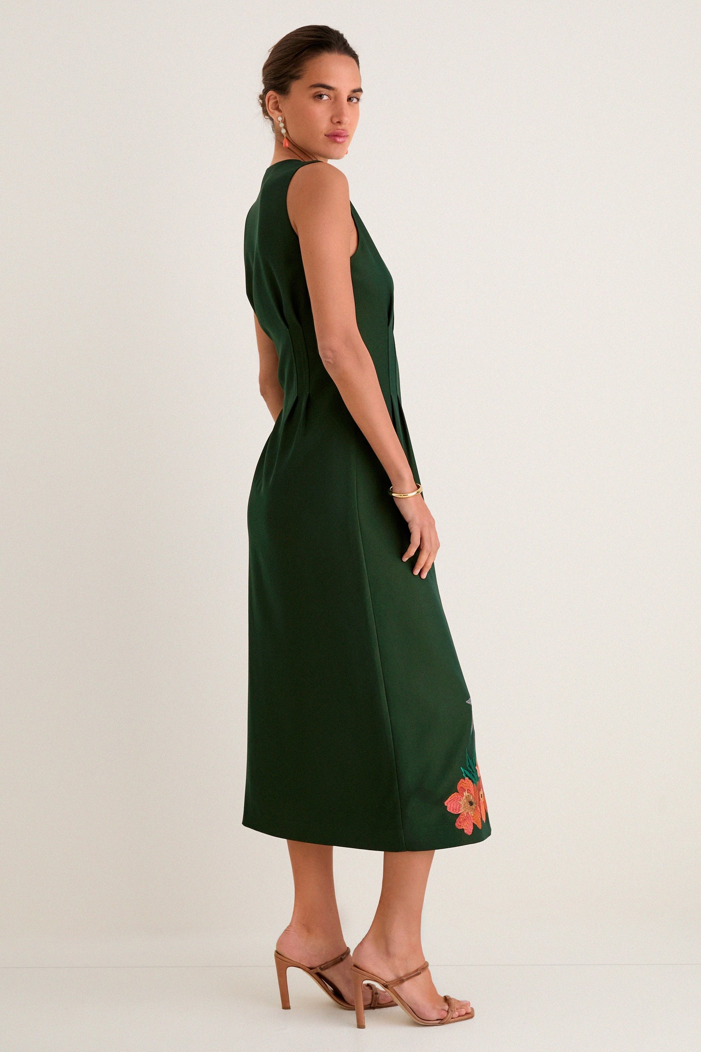 Nell Crepe Embroidered Dress in Verdant Green