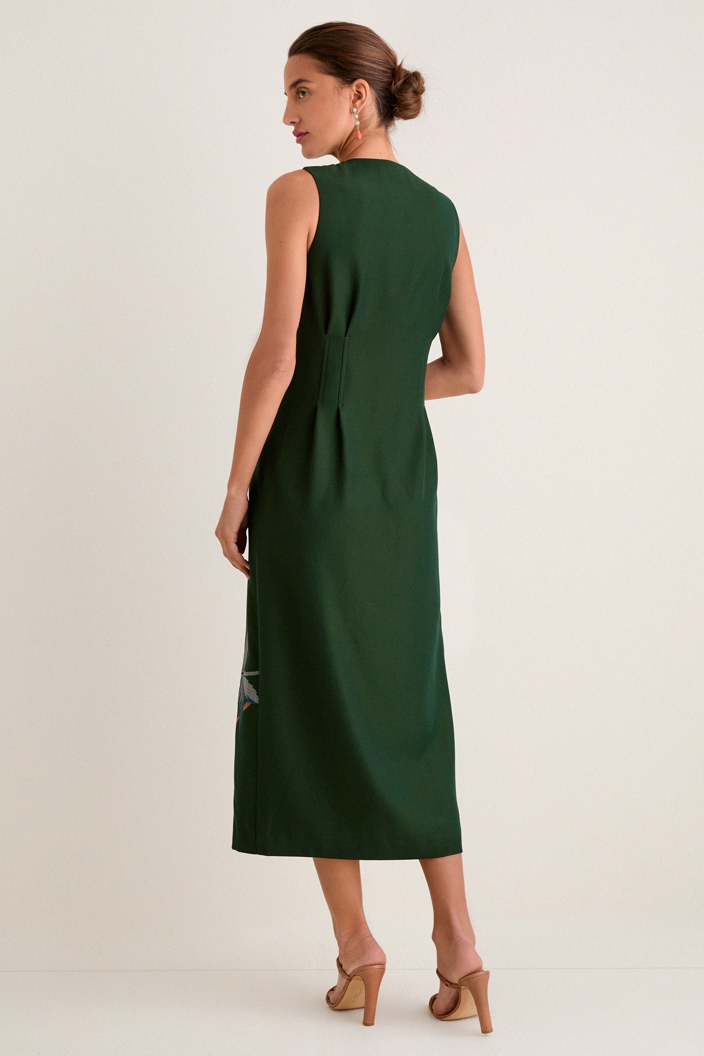 Nell Crepe Embroidered Dress in Verdant Green