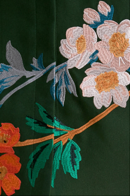 Nell Crepe Embroidered Dress in Verdant Green