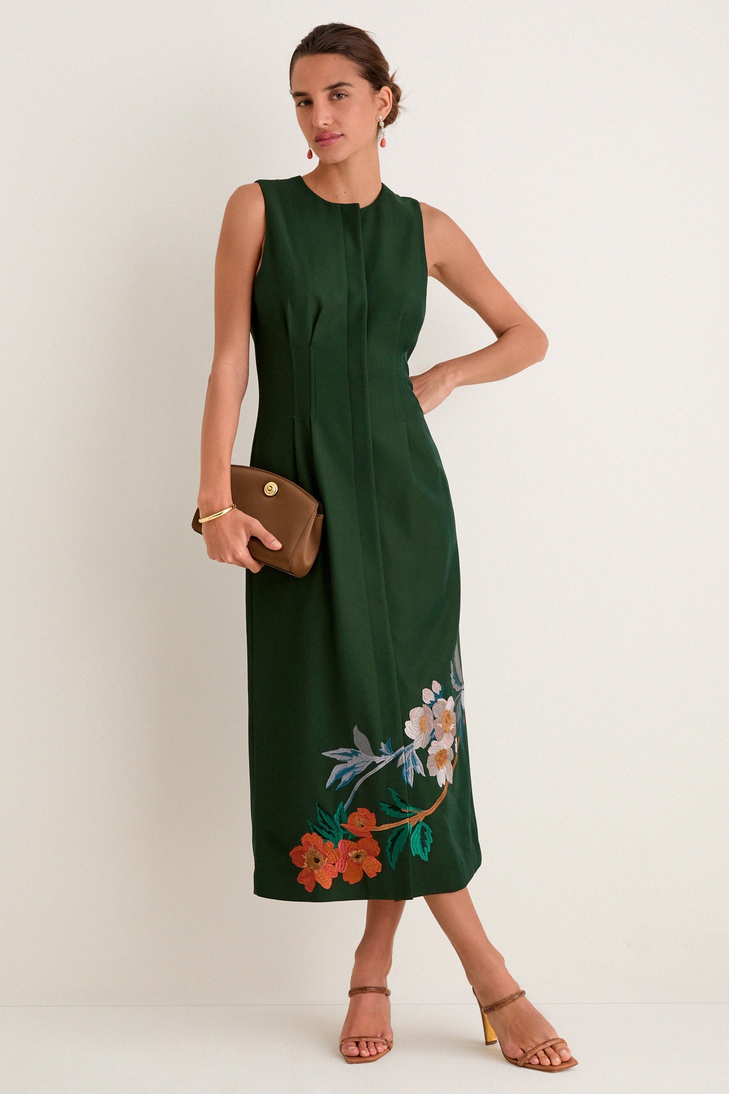 Nell Crepe Embroidered Dress in Verdant Green
