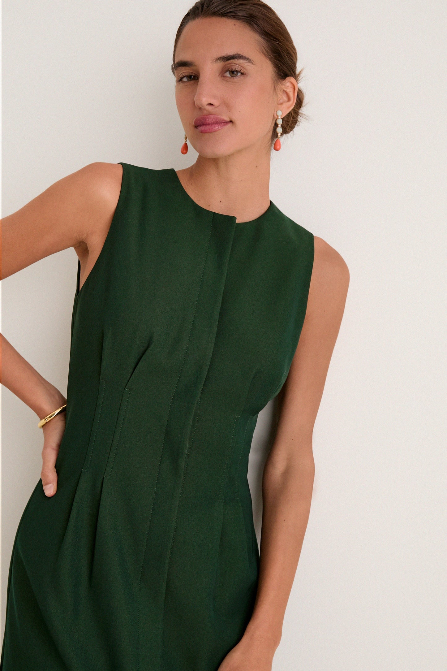 Nell Crepe Embroidered Dress in Verdant Green