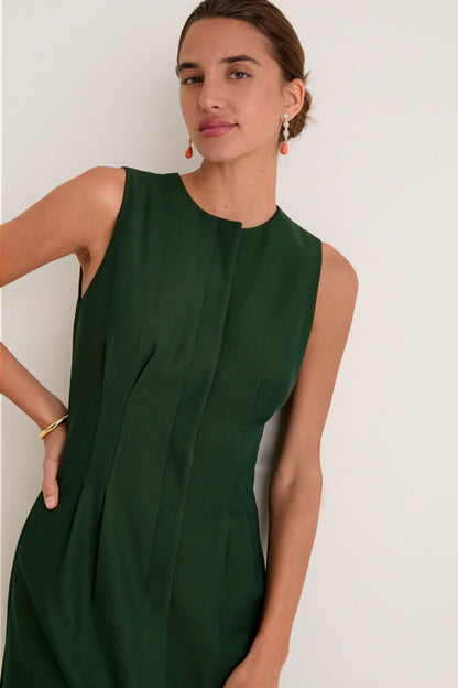 Nell Crepe Embroidered Dress in Verdant Green