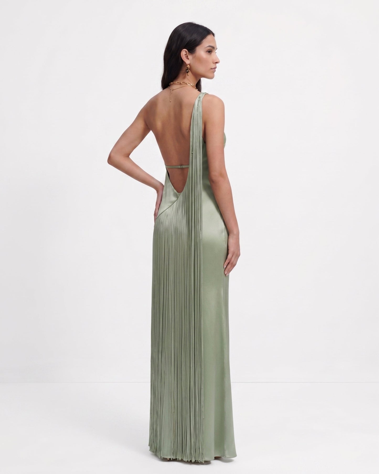 Isabelle One-Shoulder Fringe Maxi Dress