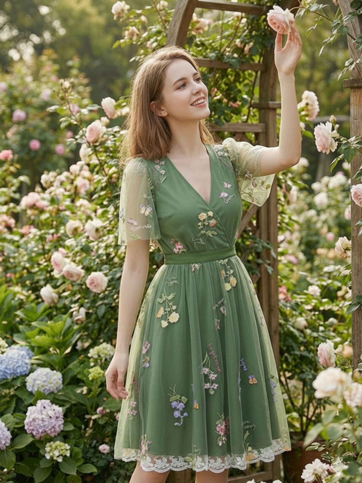 Violet Floral Mesh Puff Sleeve Dress