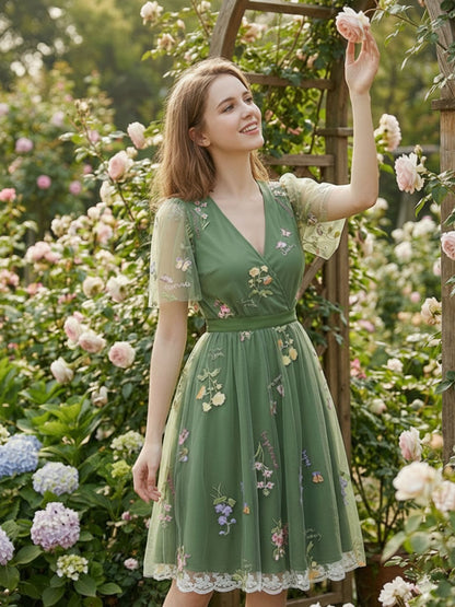 Violet Floral Mesh Puff Sleeve Dress