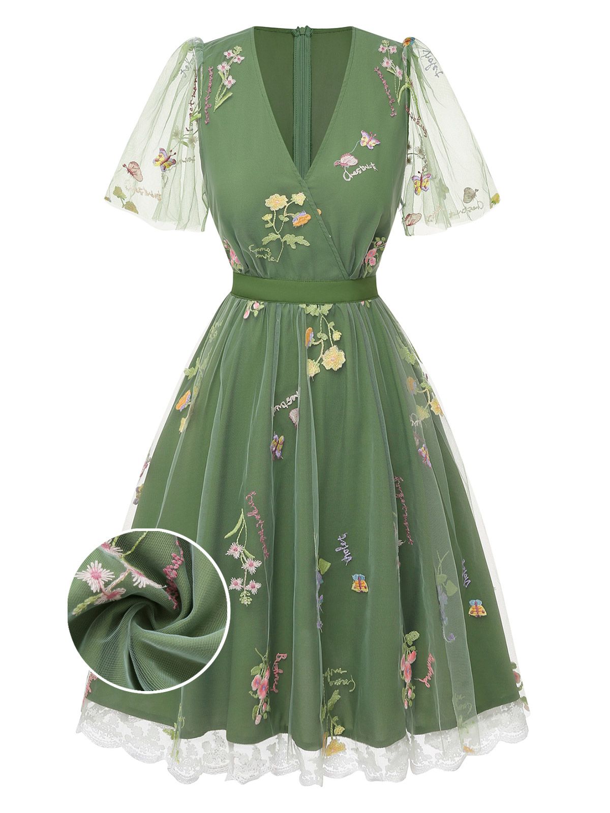 Violet Floral Mesh Puff Sleeve Dress