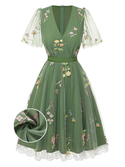 Violet Floral Mesh Puff Sleeve Dress