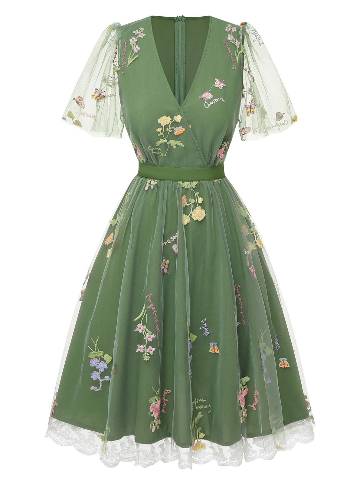 Violet Floral Mesh Puff Sleeve Dress