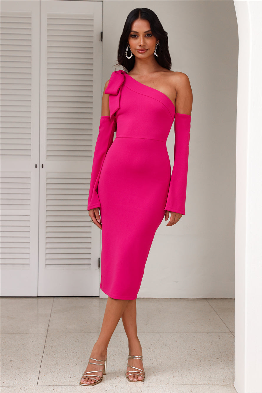 Vivienne Long Sleeve Midi Dress in Fuchsia