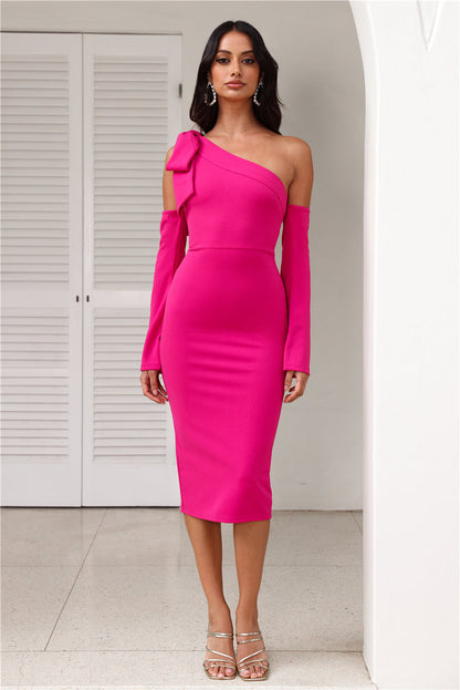 Vivienne Long Sleeve Midi Dress in Fuchsia