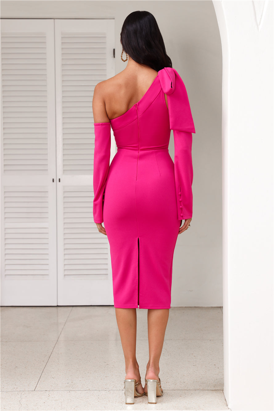 Vivienne Long Sleeve Midi Dress in Fuchsia