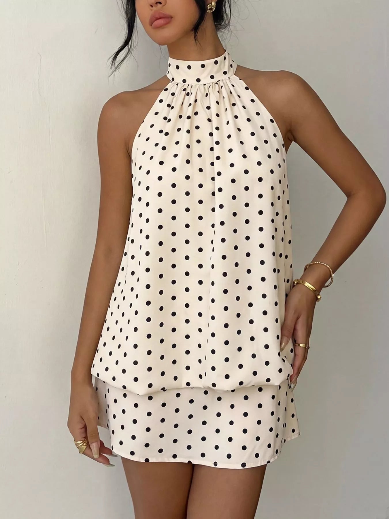 Violet Polka Dot Halter Mini Dress