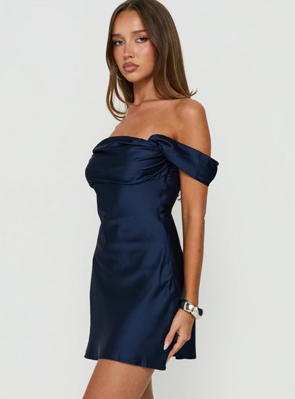 Isabelle Off-Shoulder Mini Dress in Navy