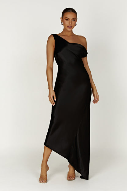 Yvette Asymmetrical Slip Maxi Dress in Emerald