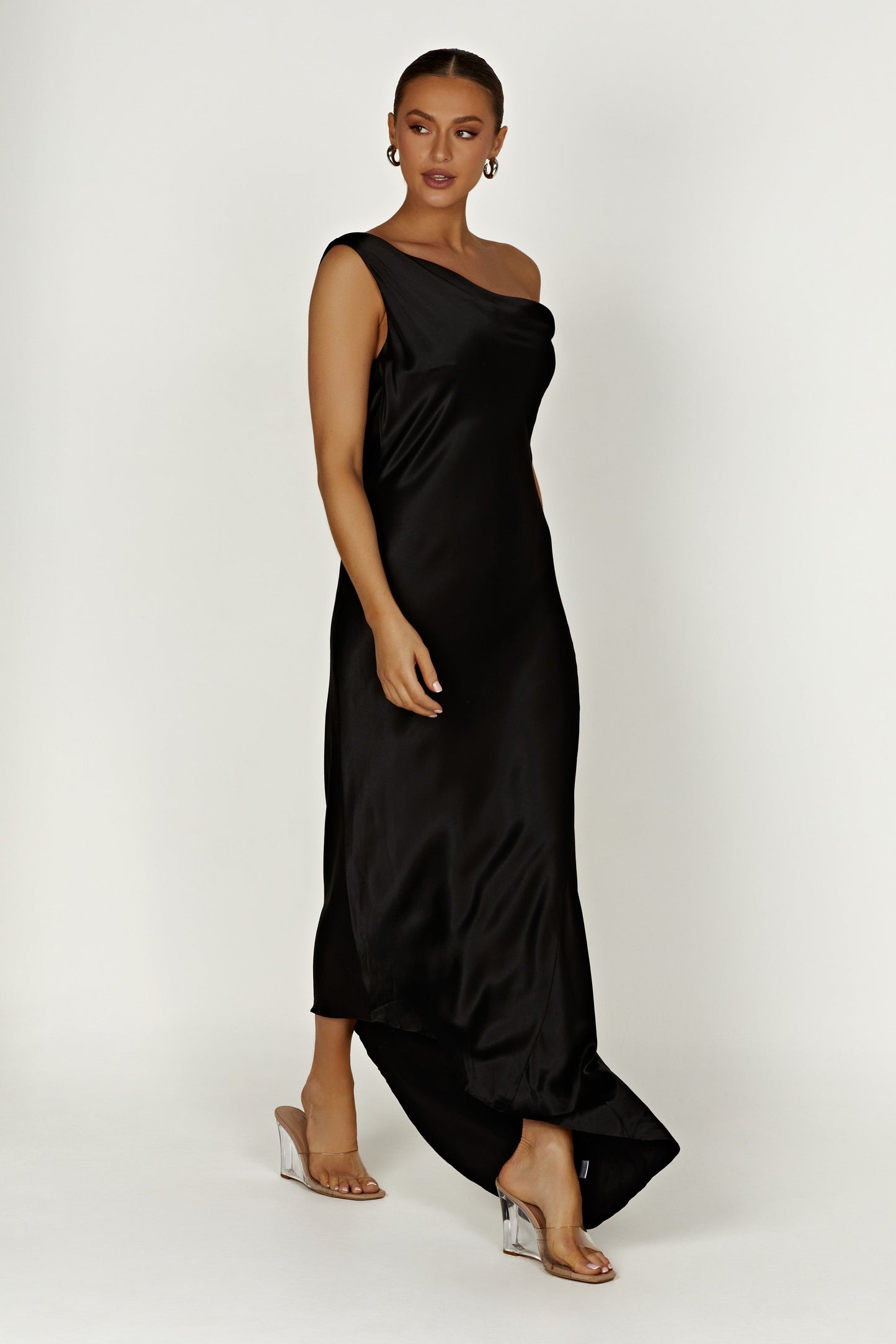Yvette Asymmetrical Slip Maxi Dress in Emerald