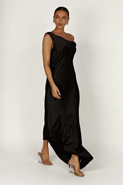 Yvette Asymmetrical Slip Maxi Dress in Emerald
