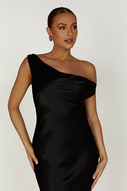 Yvette Asymmetrical Slip Maxi Dress in Emerald