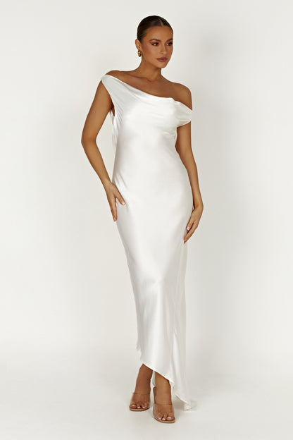 Yvette Asymmetrical Slip Maxi Dress in Emerald