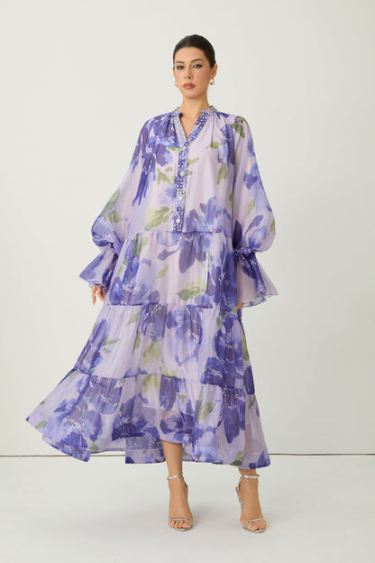 Rowan Floral Tiered Maxi Dress in Amethyst