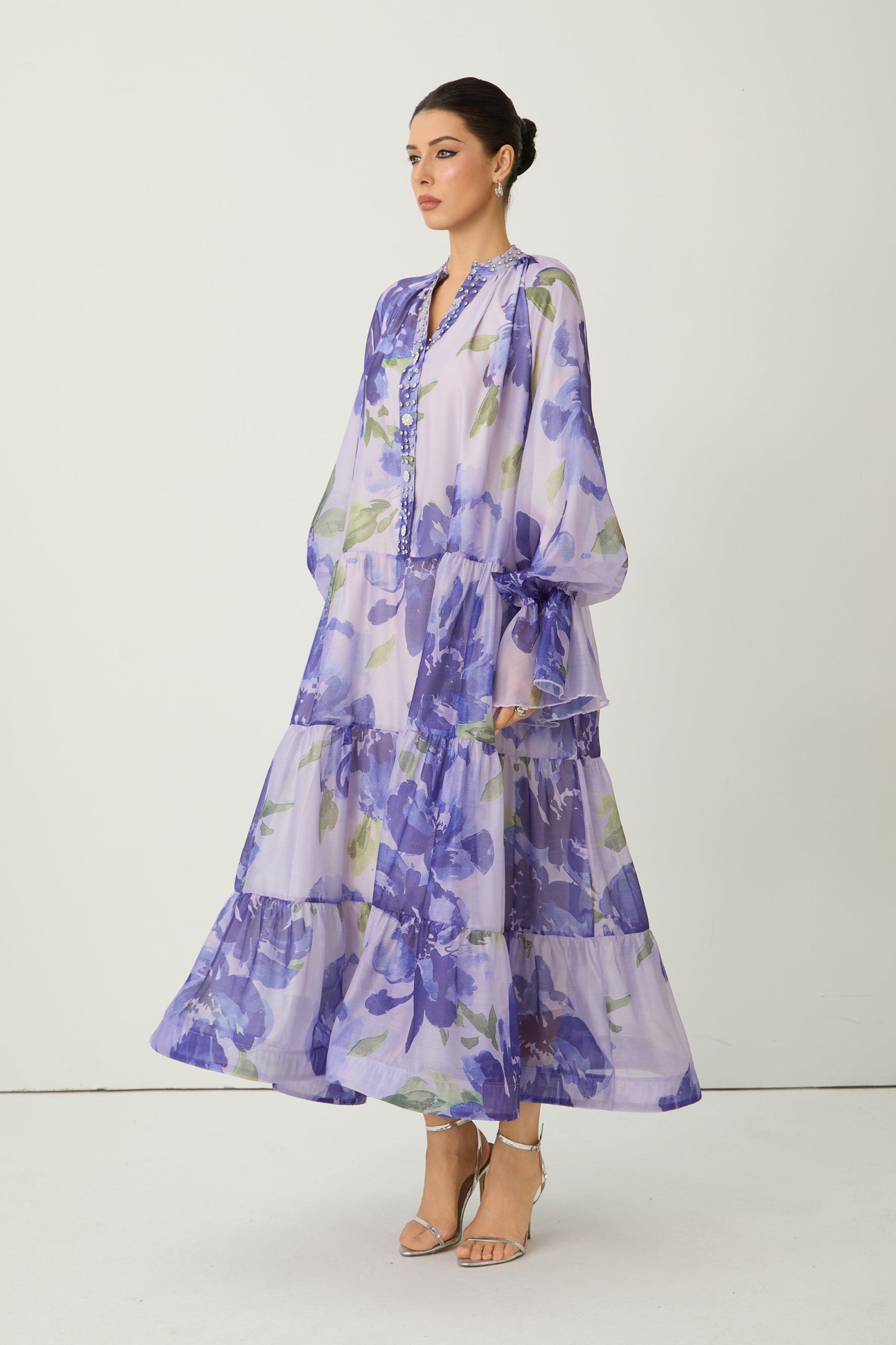 Rowan Floral Tiered Maxi Dress in Amethyst