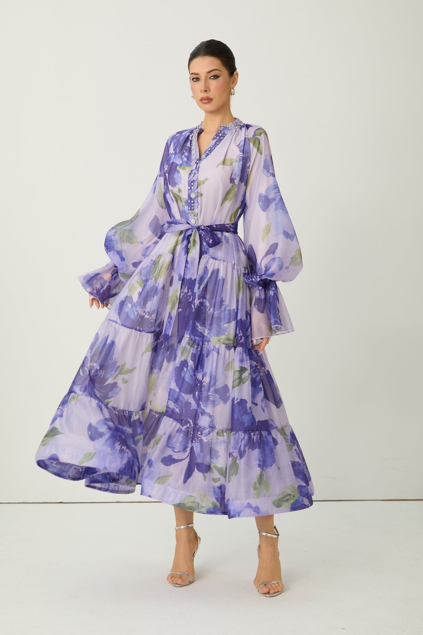 Rowan Floral Tiered Maxi Dress in Amethyst