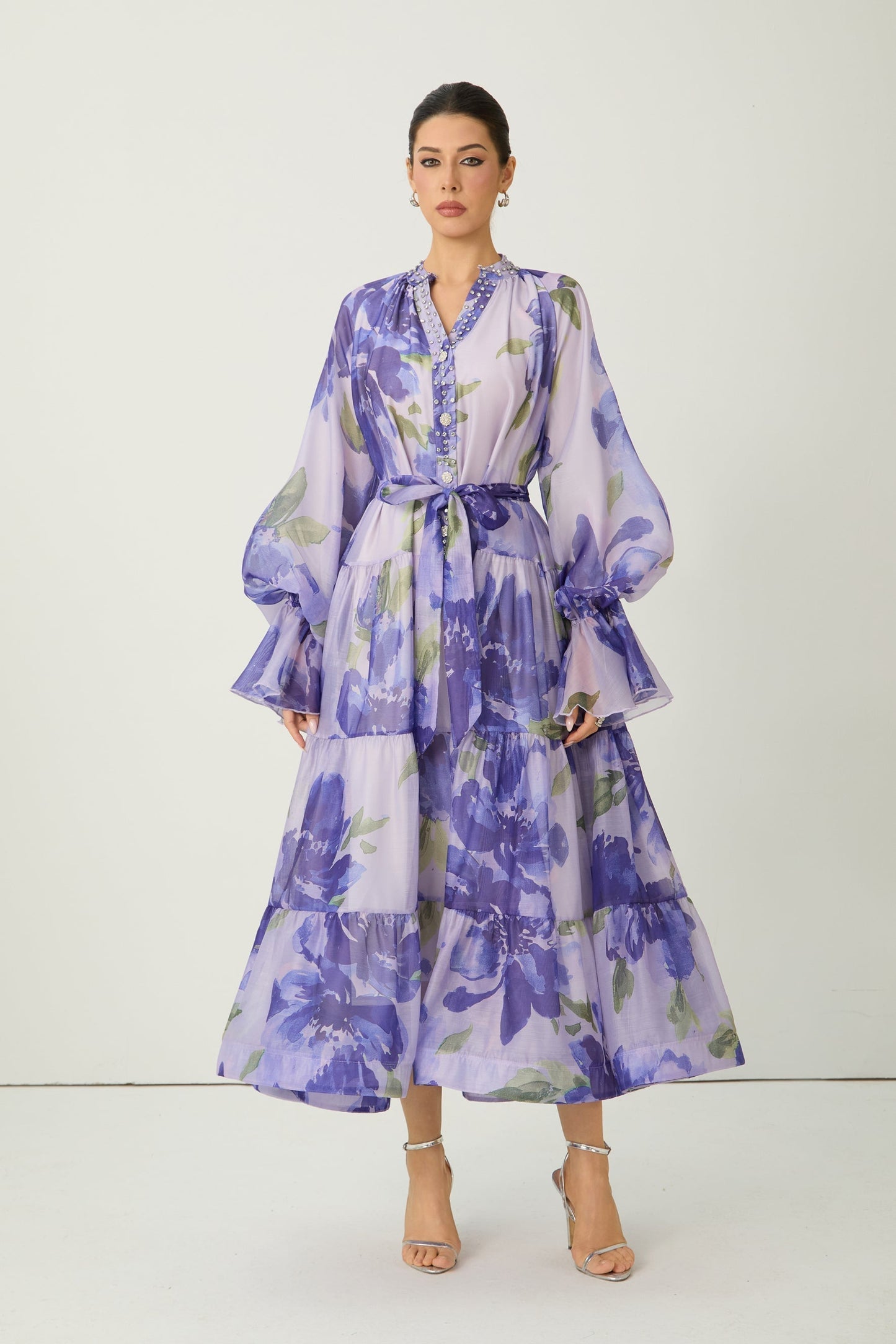 Rowan Floral Tiered Maxi Dress in Amethyst