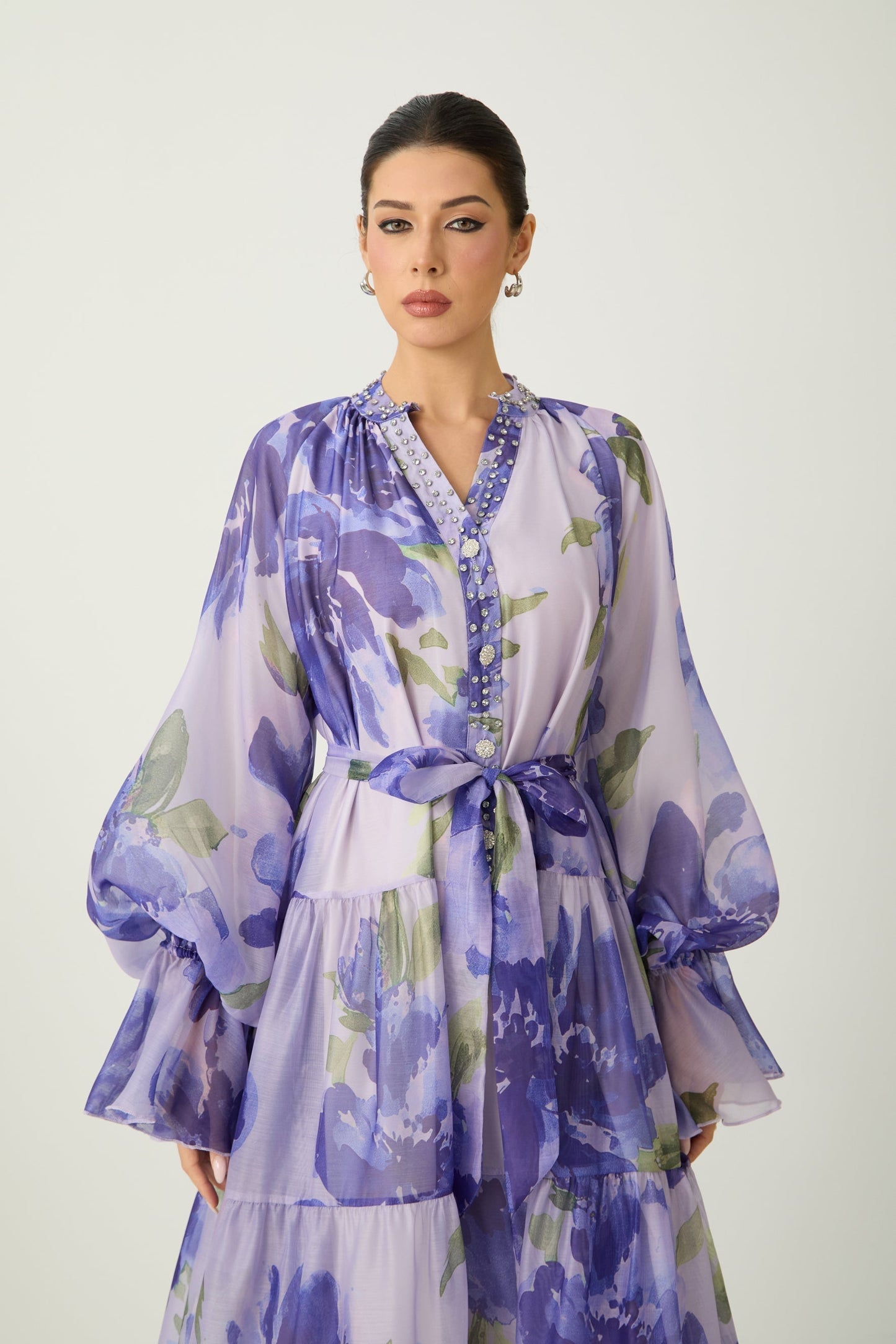 Rowan Floral Tiered Maxi Dress in Amethyst