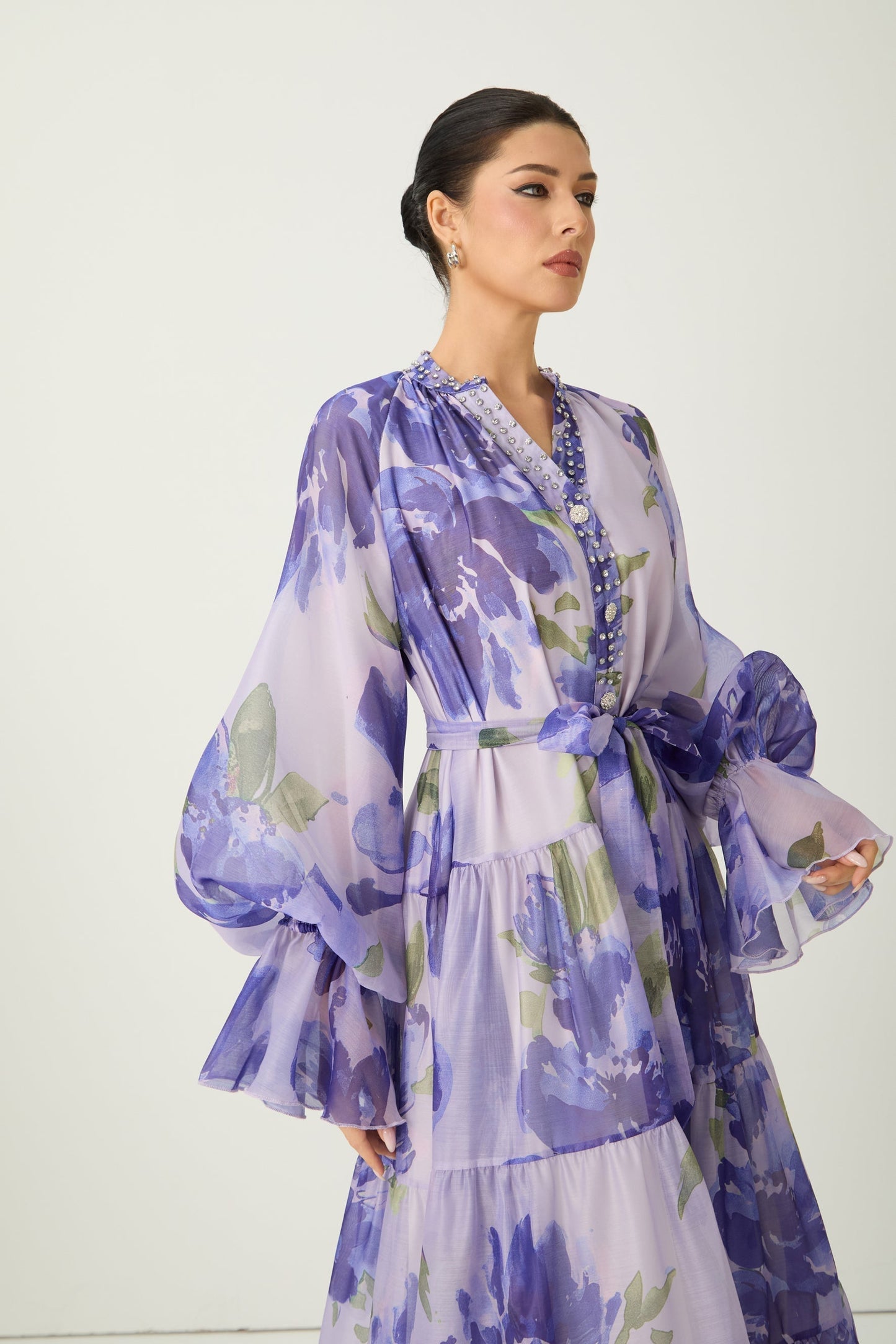 Rowan Floral Tiered Maxi Dress in Amethyst