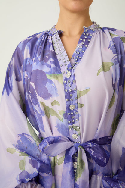 Rowan Floral Tiered Maxi Dress in Amethyst