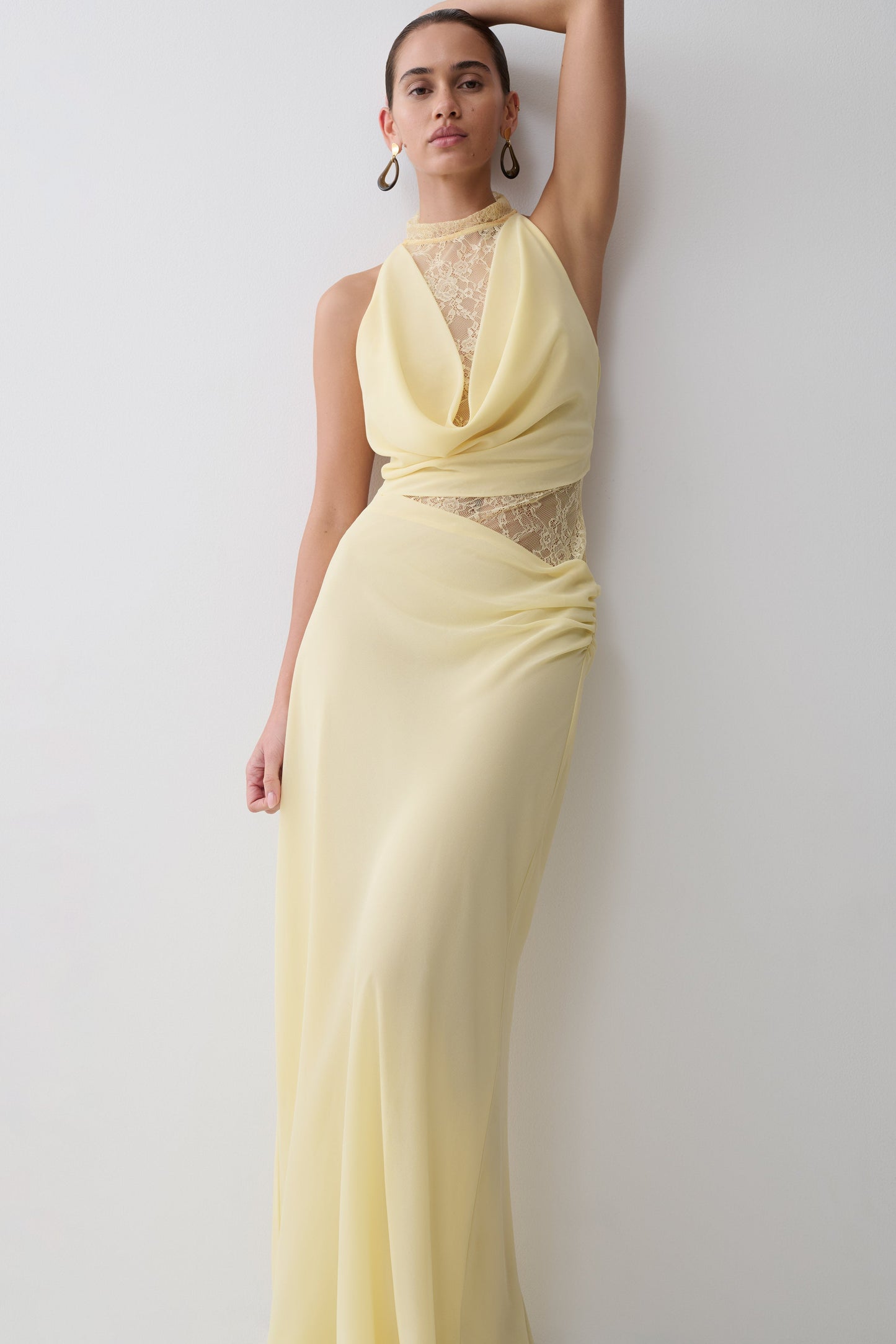Arra Chiffon & Lace Halter Maxi Dress in Plum
