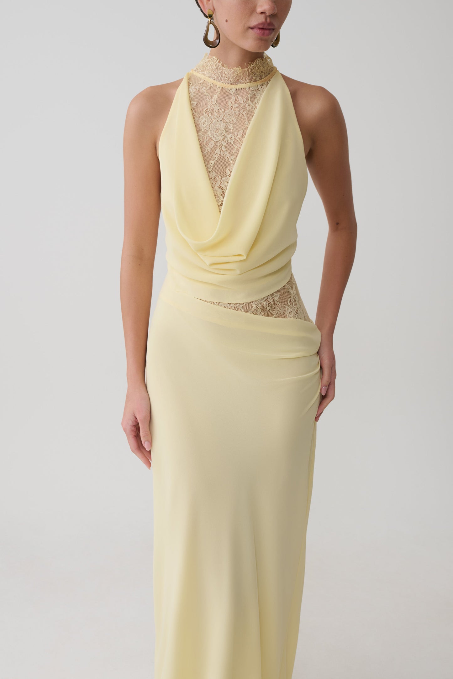 Arra Chiffon & Lace Halter Maxi Dress in Plum