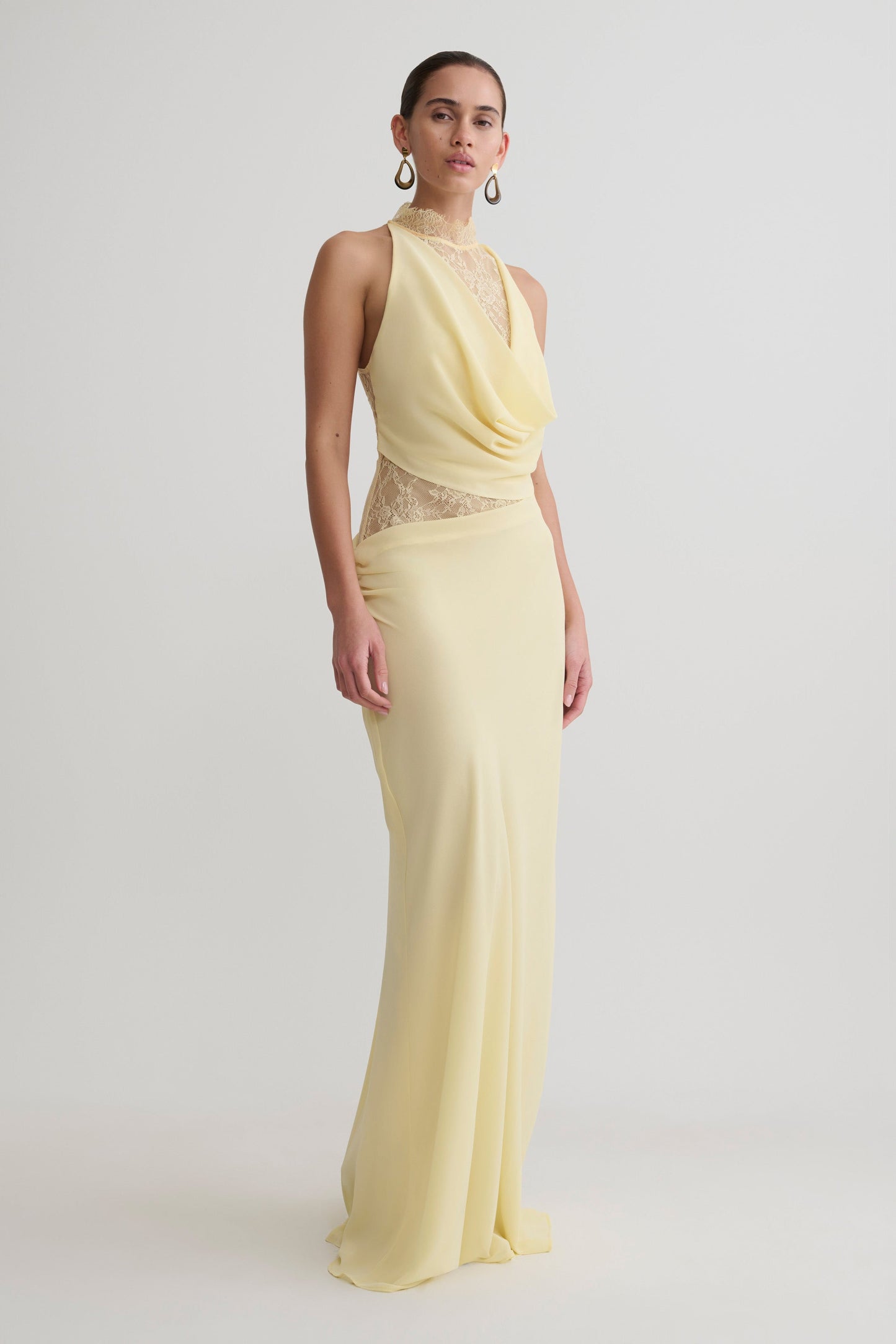 Arra Chiffon & Lace Halter Maxi Dress in Plum