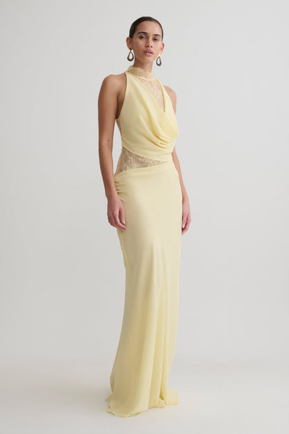 Arra Chiffon & Lace Halter Maxi Dress in Plum