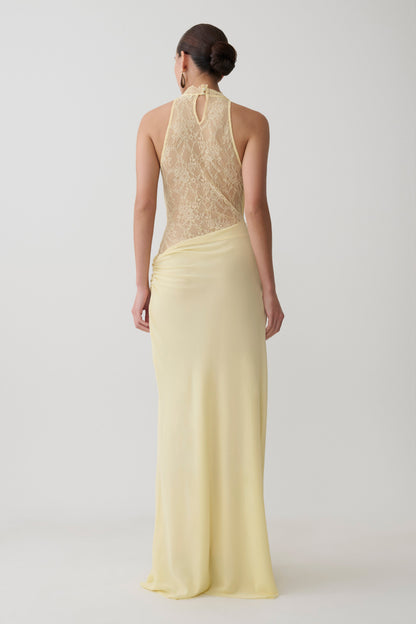 Arra Chiffon & Lace Halter Maxi Dress in Plum