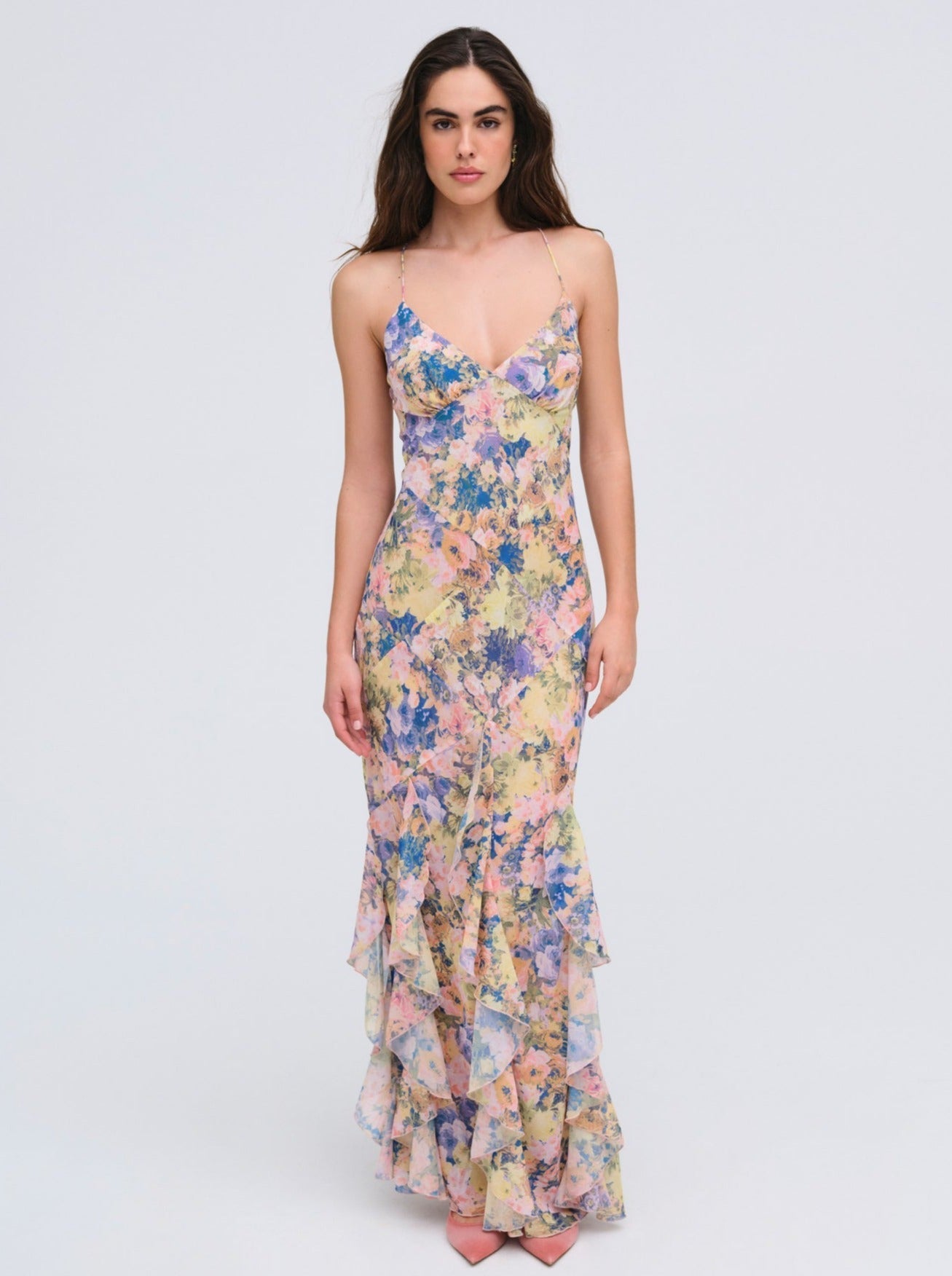 Elea Pink Satin Maxi Dress