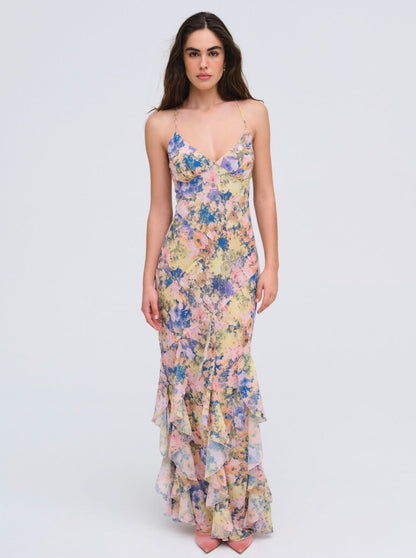 Elea Pink Satin Maxi Dress