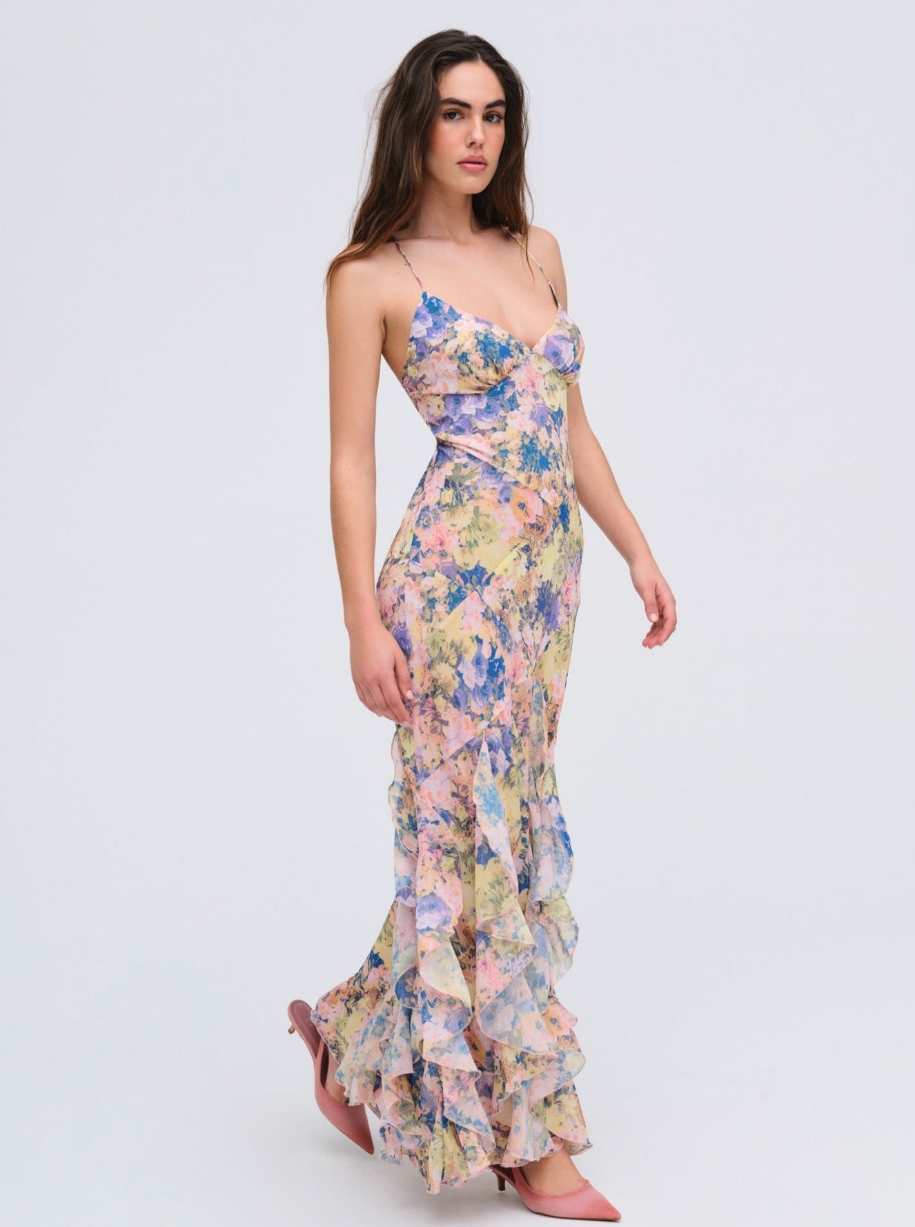 Elea Pink Satin Maxi Dress
